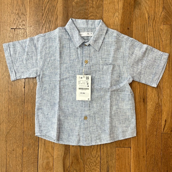 Zara (new w tag) boys' button down cotton/linen shirt size 4-5 - Picture 1 of 2